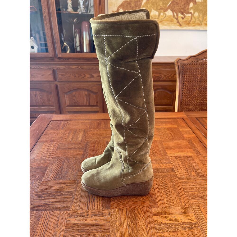 MICHAEL KORS MADE IN ITALY TALL SUEDE SHERPA LINED FOLD OVER BOOTS GREEN 6 - Picture 4 of 10